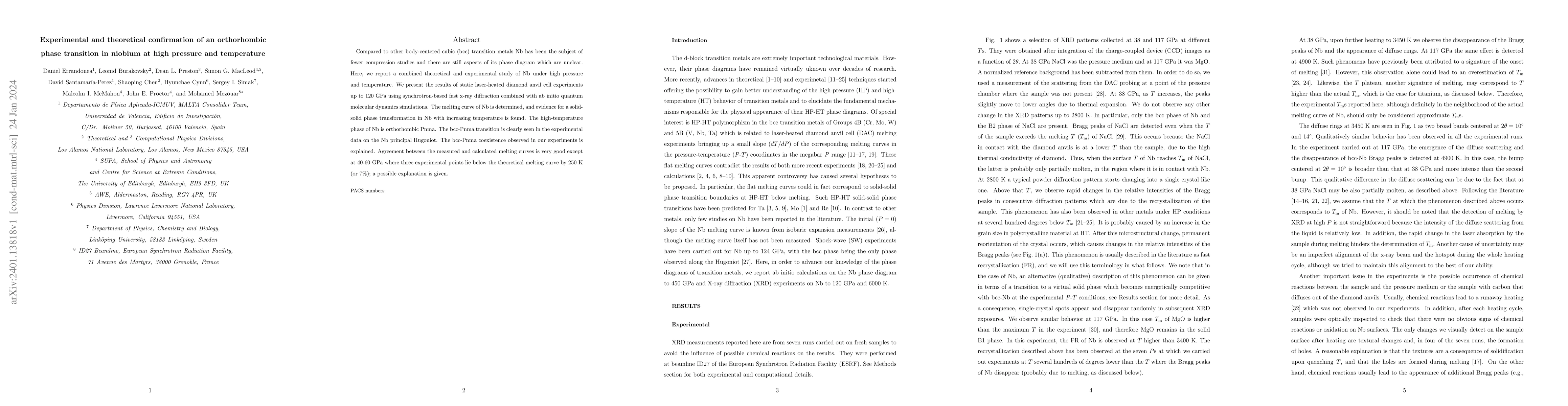 Thumbnail for Experimental and theoretical confirmation of an orthorhombic phase
  transition in niobium at high pressure and temperature