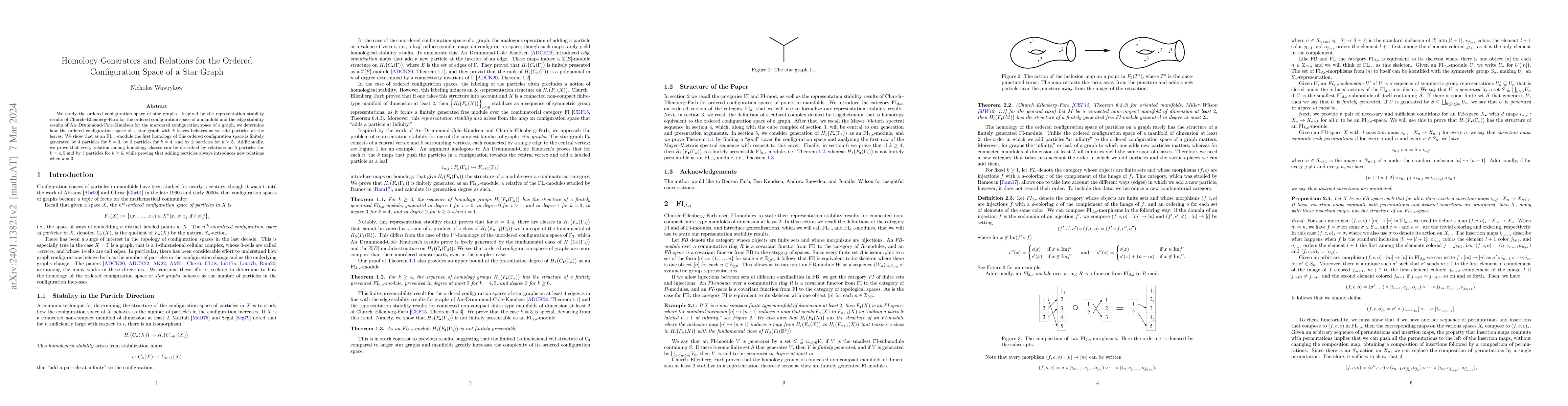 Thumbnail for Homology Generators and Relations for the Ordered Configuration Space of
  a Star Graph