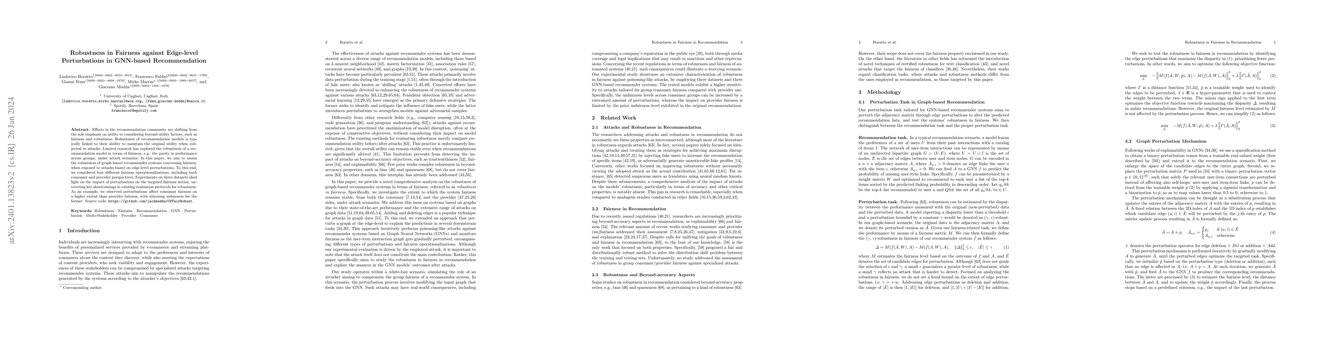 Thumbnail for Robustness in Fairness against Edge-level Perturbations in GNN-based
  Recommendation