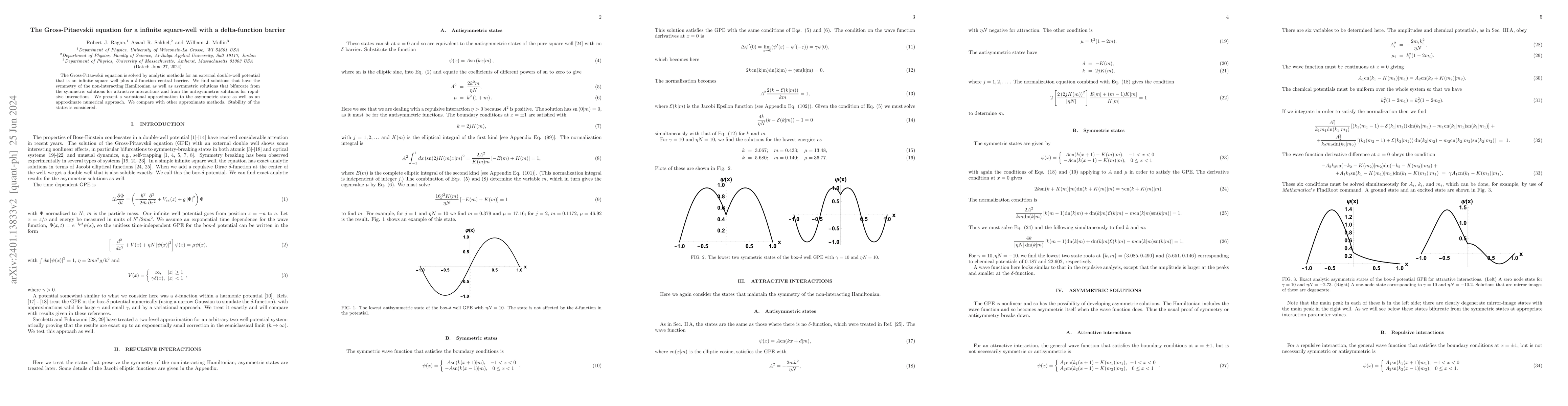 Thumbnail for The Gross-Pitaevskii equation for a infinite square-well with a
  delta-function barrier