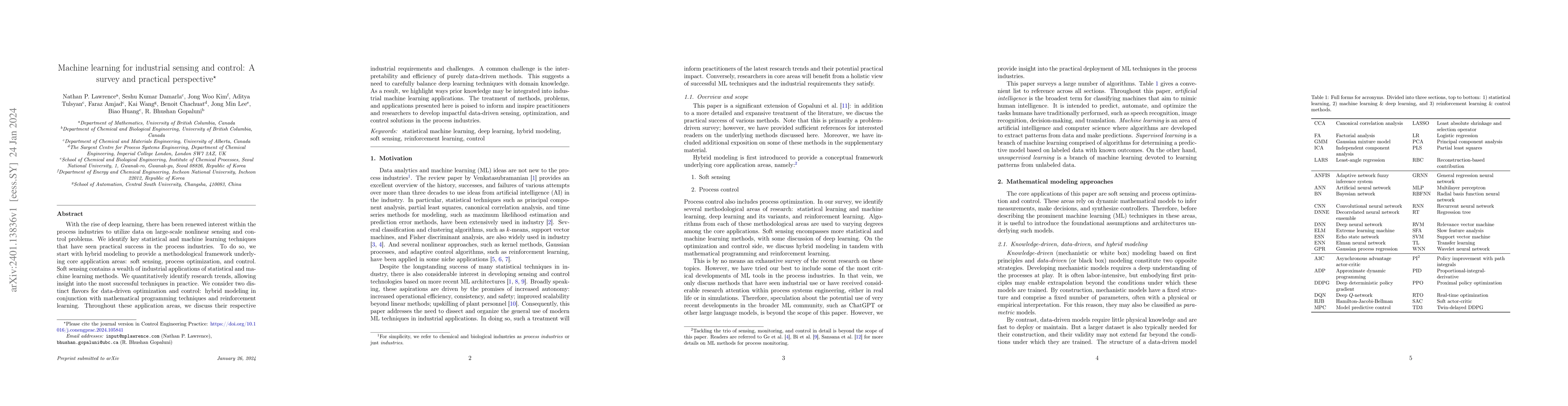 Thumbnail for Machine learning for industrial sensing and control: A survey and
  practical perspective