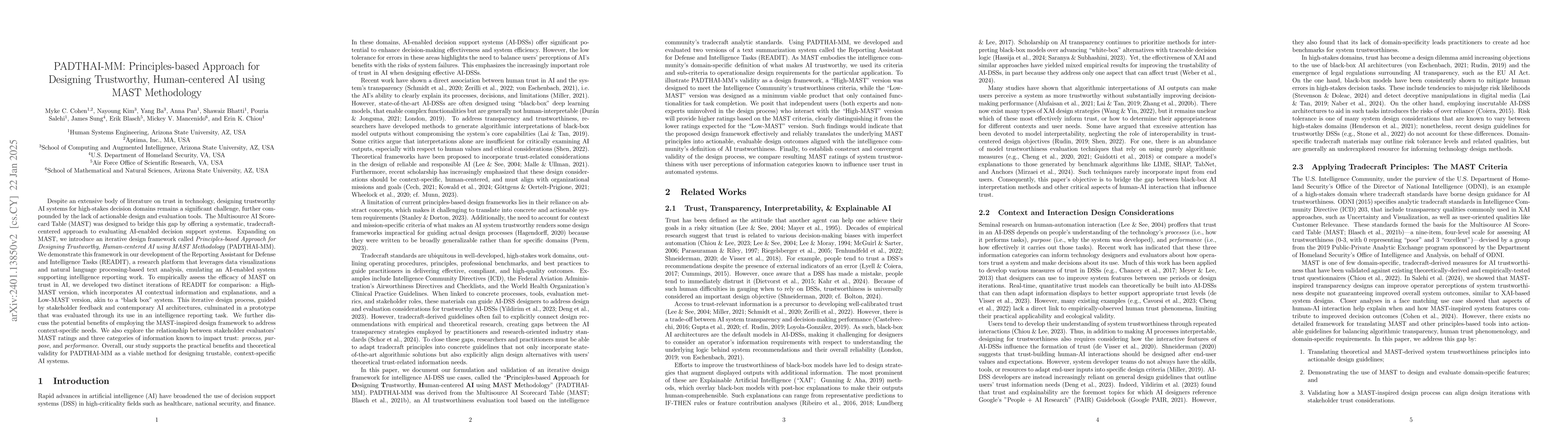 Thumbnail for PADTHAI-MM: A Principled Approach for Designing Trustable,
  Human-centered AI systems using the MAST Methodology