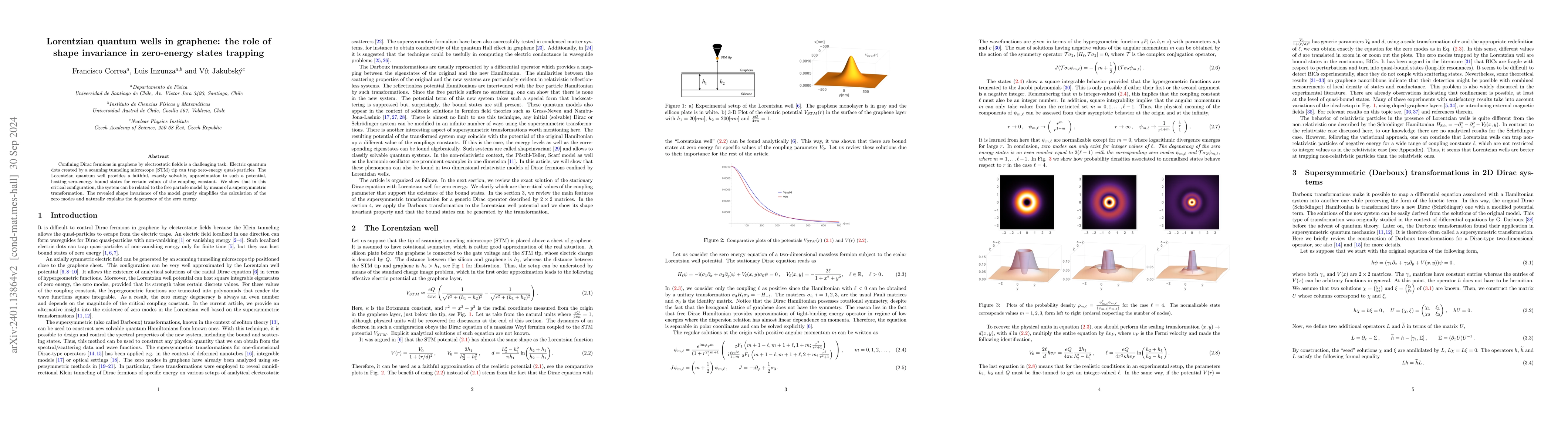 Thumbnail for Lorentzian quantum wells in graphene: the role of shape invariance in
  zero-energy states trapping