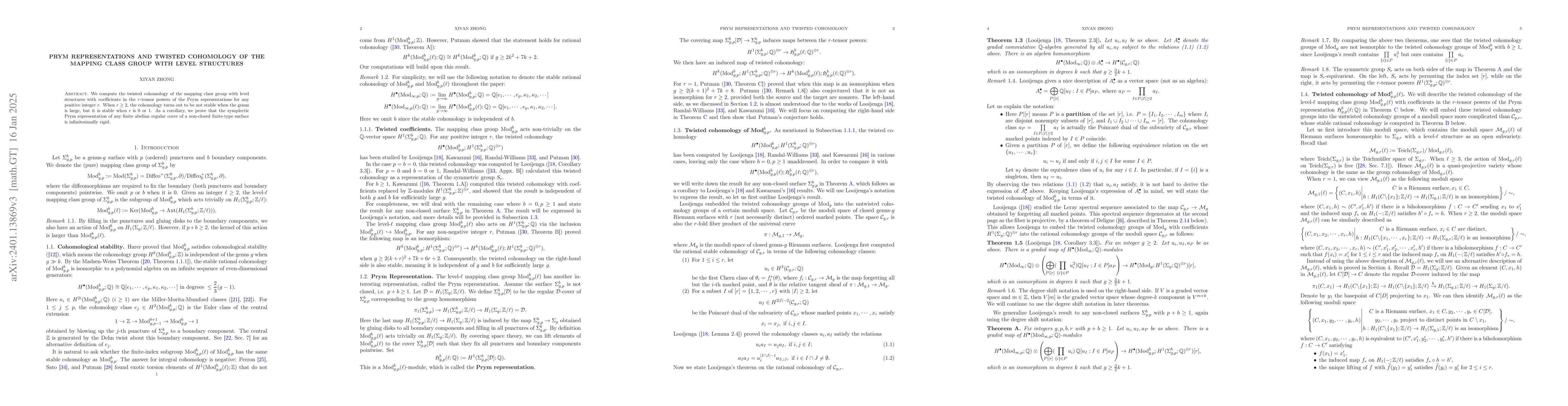 Thumbnail for Prym Representations and Twisted Cohomology of the Mapping Class Group
  with Level Structures