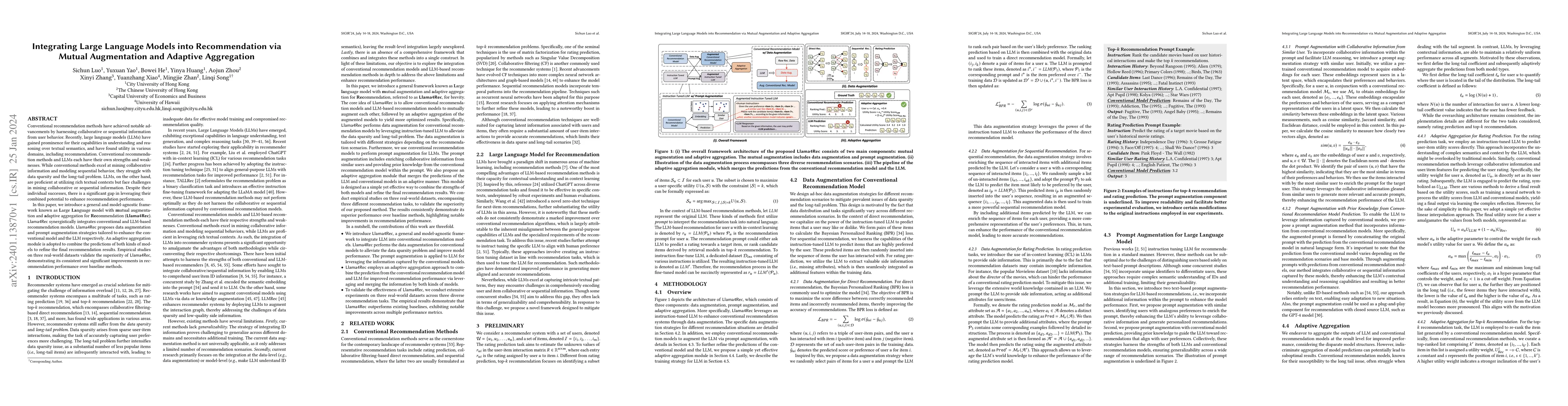 Thumbnail for Integrating Large Language Models into Recommendation via Mutual
  Augmentation and Adaptive Aggregation