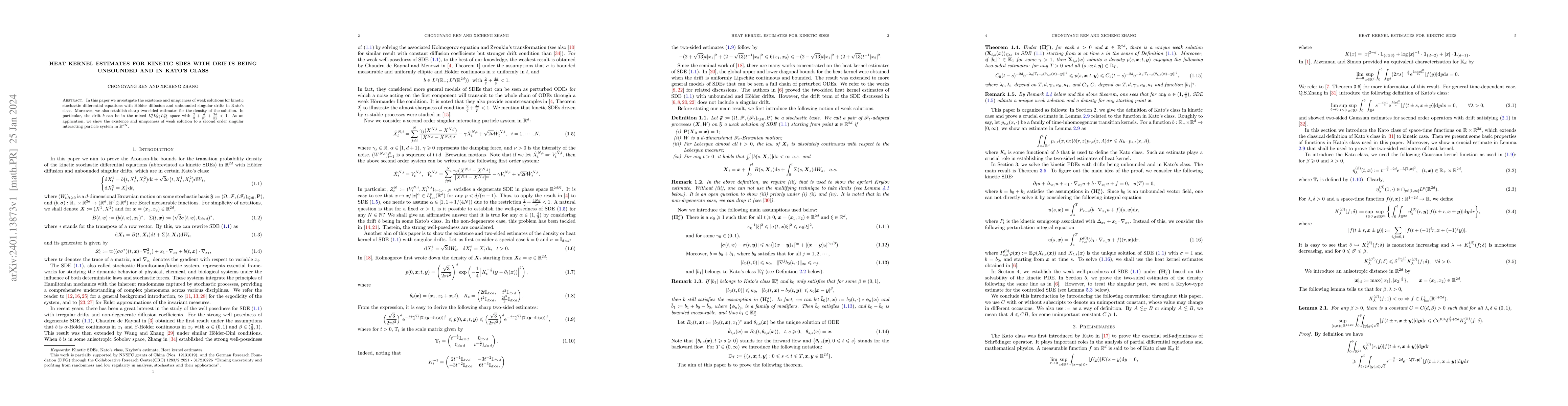 Thumbnail for Heat kernel estimates for kinetic SDEs with drifts being unbounded and
  in Kato's class