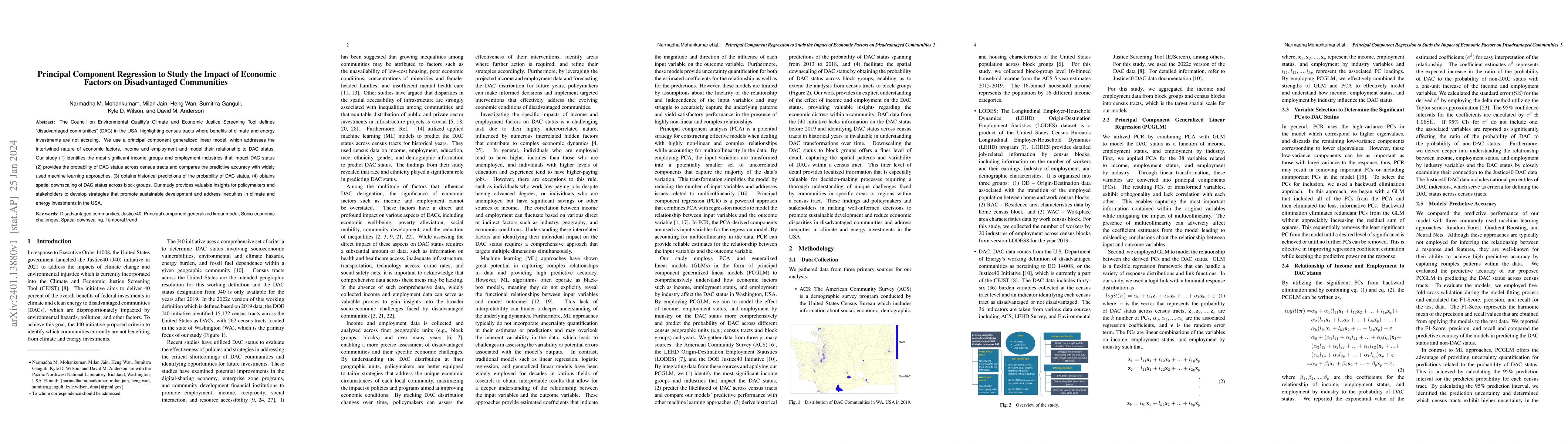 Thumbnail for Principal Component Regression to Study the Impact of Economic Factors
  on Disadvantaged Communities
