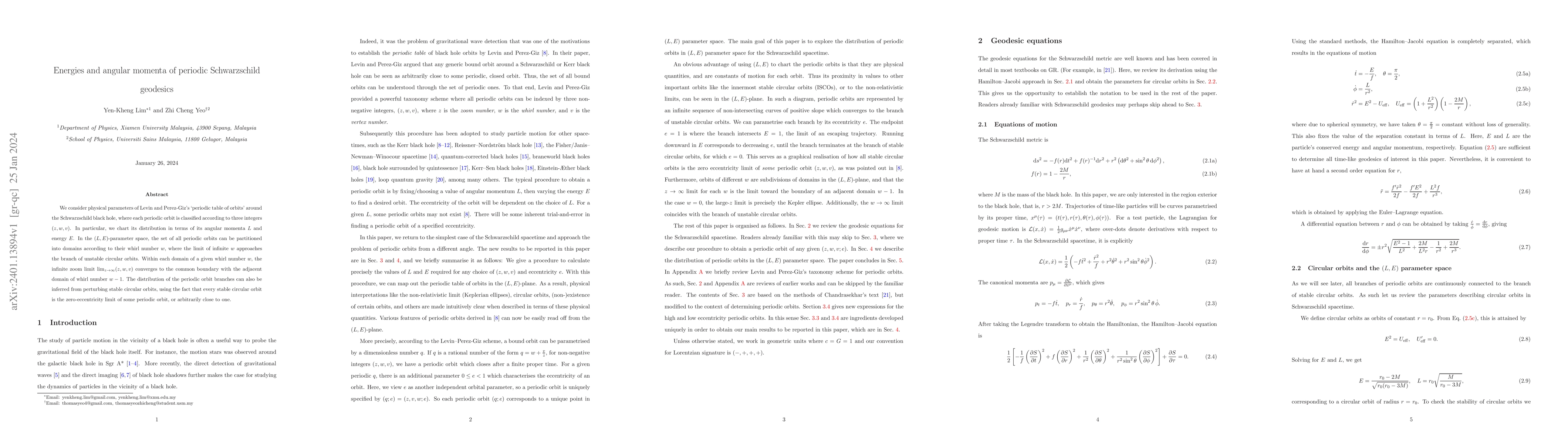 Thumbnail for Energies and angular momenta of periodic Schwarzschild geodesics