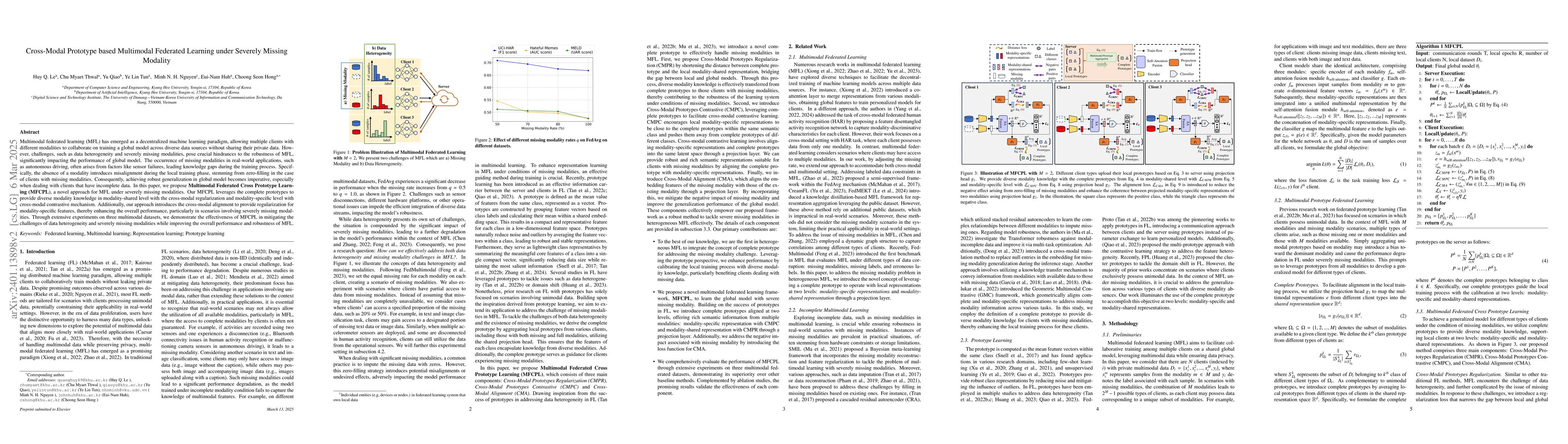 Thumbnail for Cross-Modal Prototype based Multimodal Federated Learning under Severely
  Missing Modality