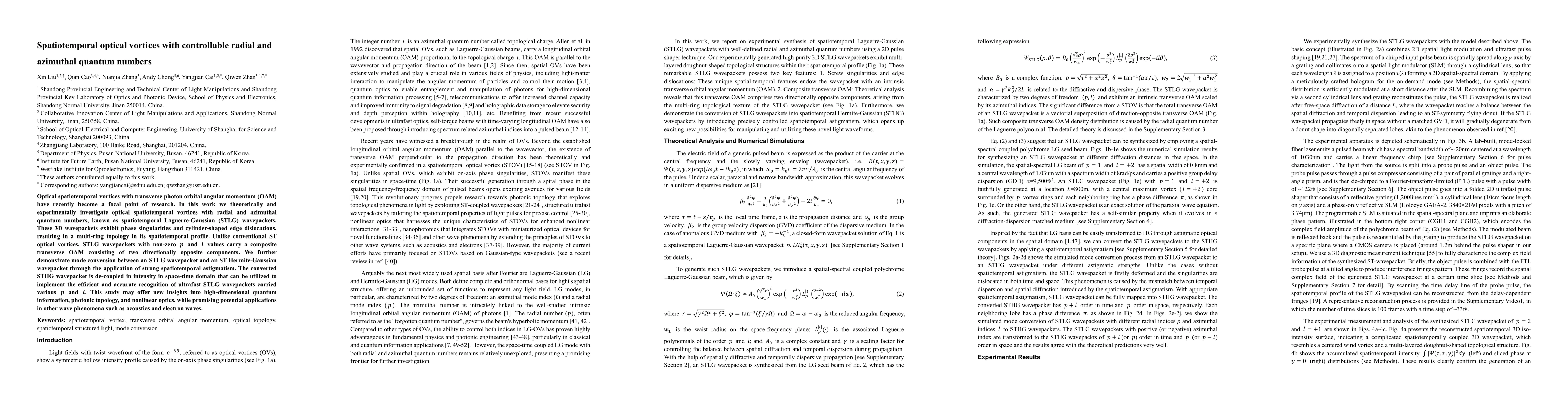Thumbnail for Spatiotemporal optical vortices with controllable radial and azimuthal
  quantum numbers