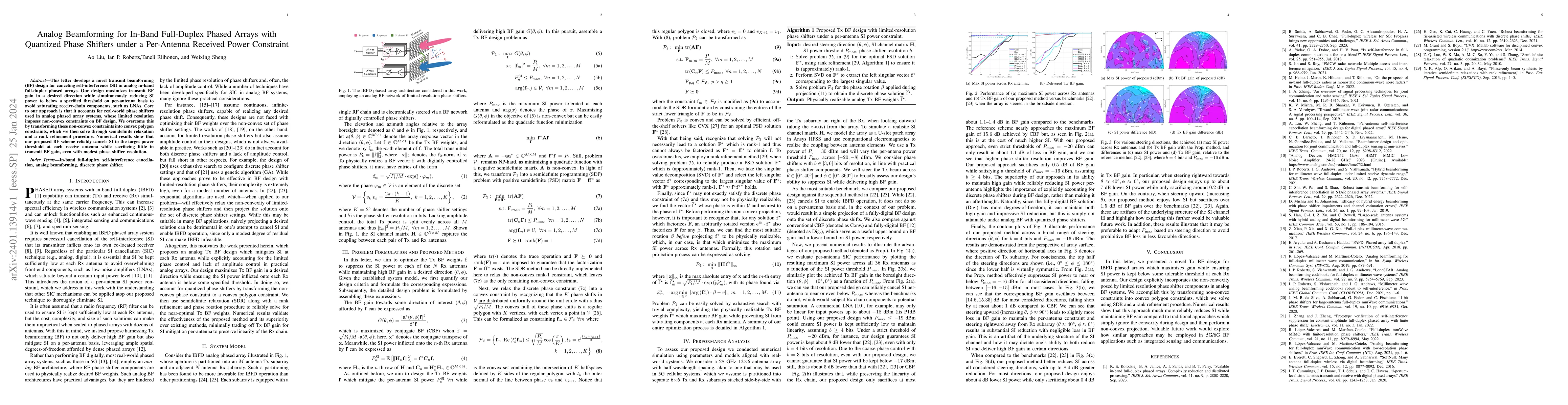 Thumbnail for Analog Beamforming for In-Band Full-Duplex Phased Arrays with Quantized
  Phase Shifters under a Per-Antenna Received Power Constraint