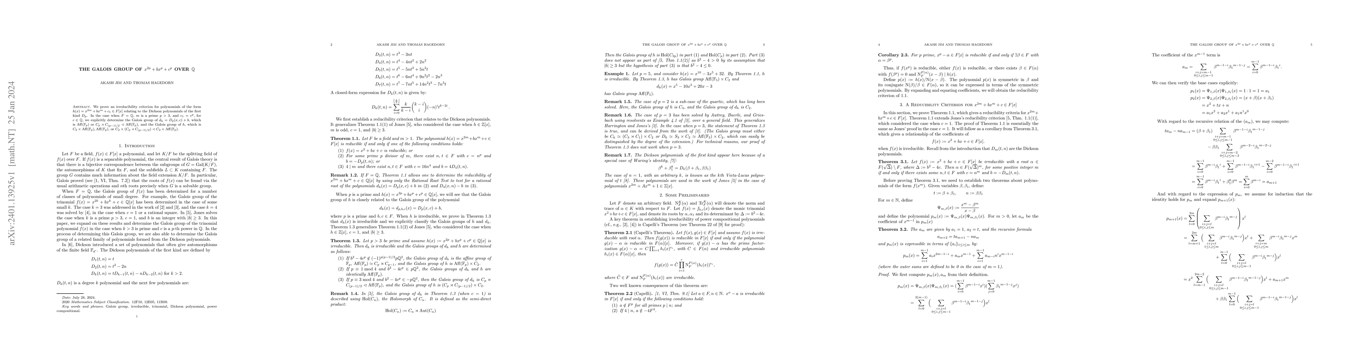 Thumbnail for The Galois Group of $x^{2p}+bx^p+c^p$ over $\mathbb{Q}$