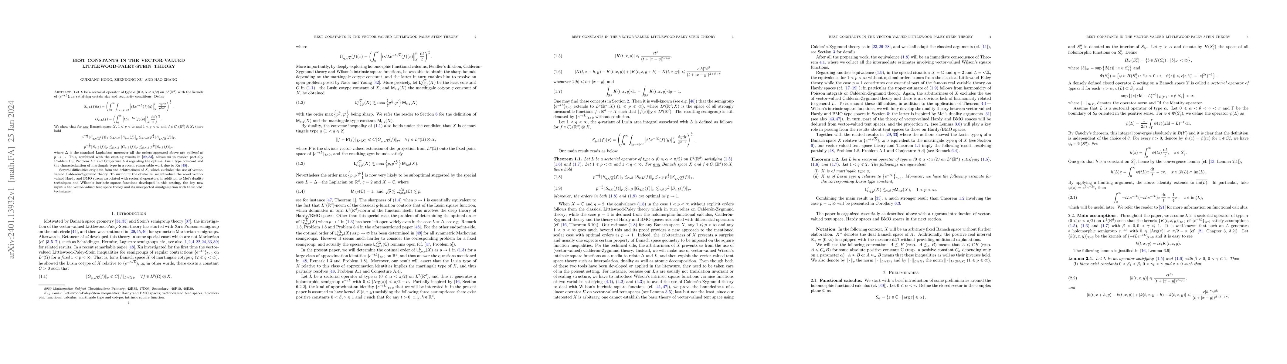 Thumbnail for Best constants in the vector-valued Littlewood-Paley-Stein theory