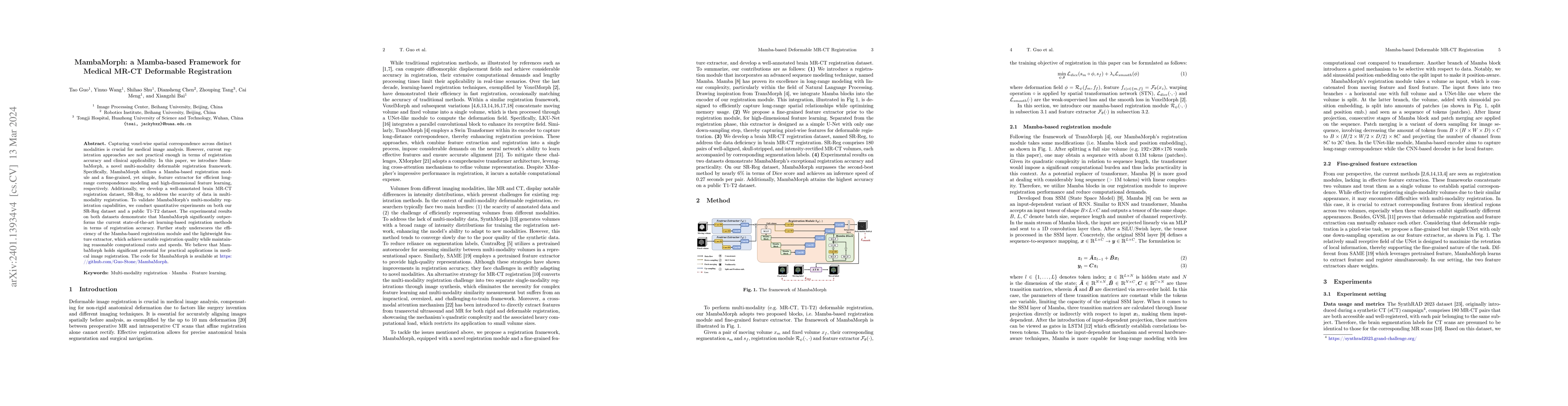 Thumbnail for MambaMorph: a Mamba-based Framework for Medical MR-CT Deformable
  Registration
