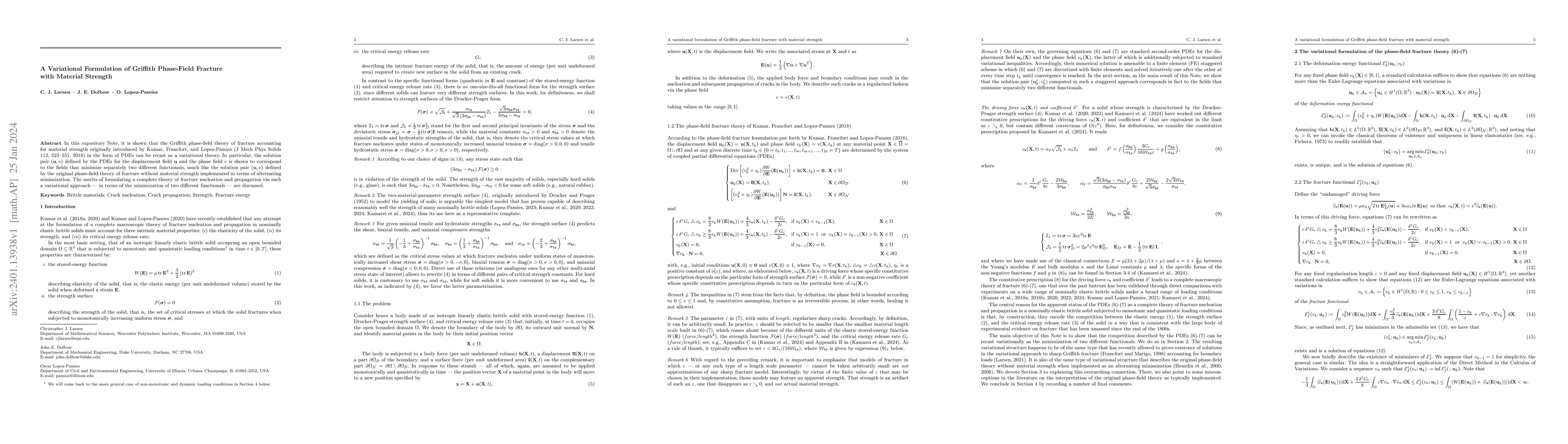 Thumbnail for A variational formulation of Griffith phase-field fracture with material
  strength
