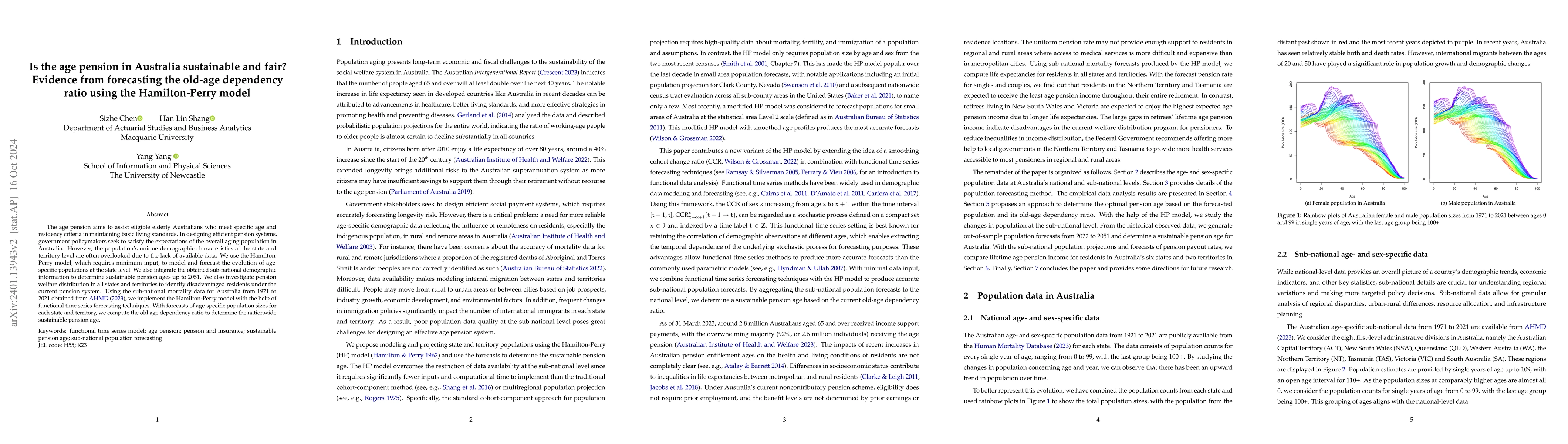 Thumbnail for Is the age pension in Australia sustainable and fair? Evidence from
  forecasting the old-age dependency ratio using the Hamilton-Perry model