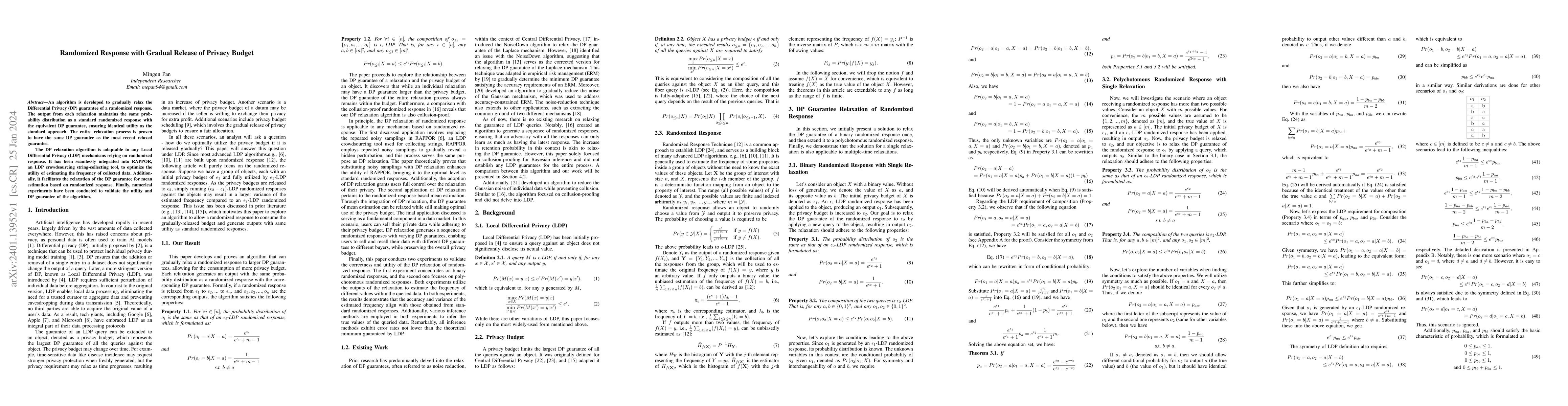 Thumbnail for Randomized Response with Gradual Release of Privacy Budget