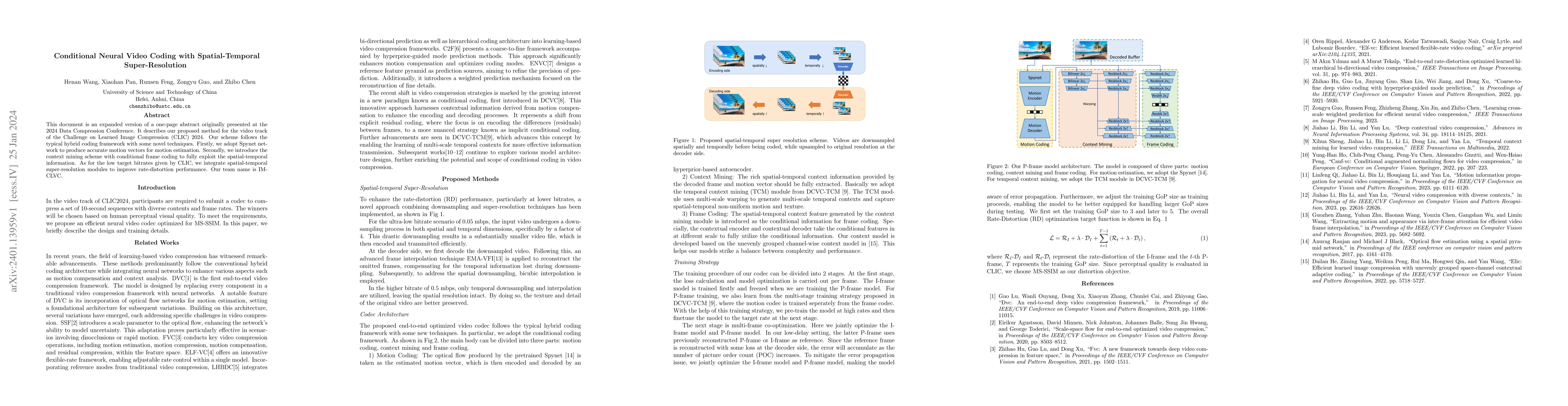 Thumbnail for Conditional Neural Video Coding with Spatial-Temporal Super-Resolution