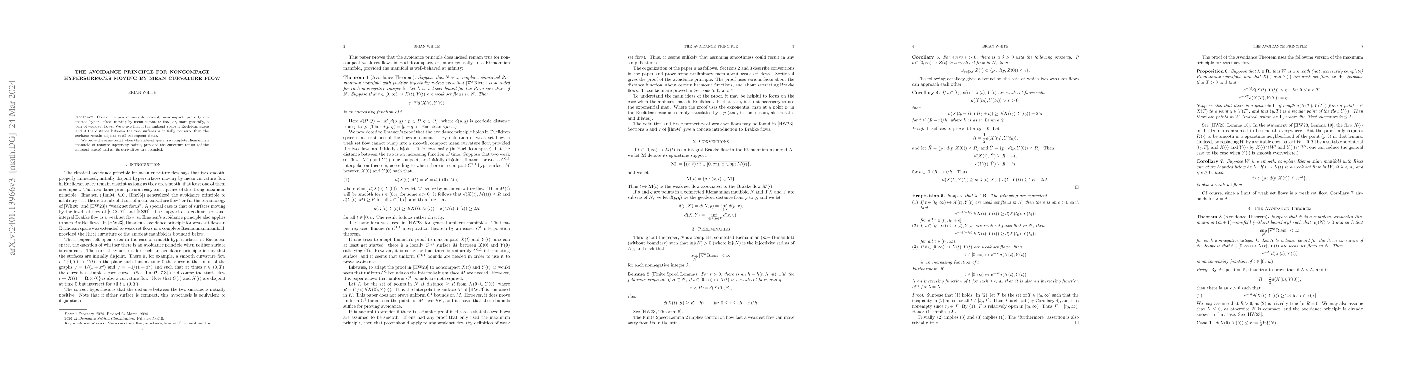 Thumbnail for The Avoidance Principle for Noncompact Hypersurfaces Moving by Mean
  Curvature Flow