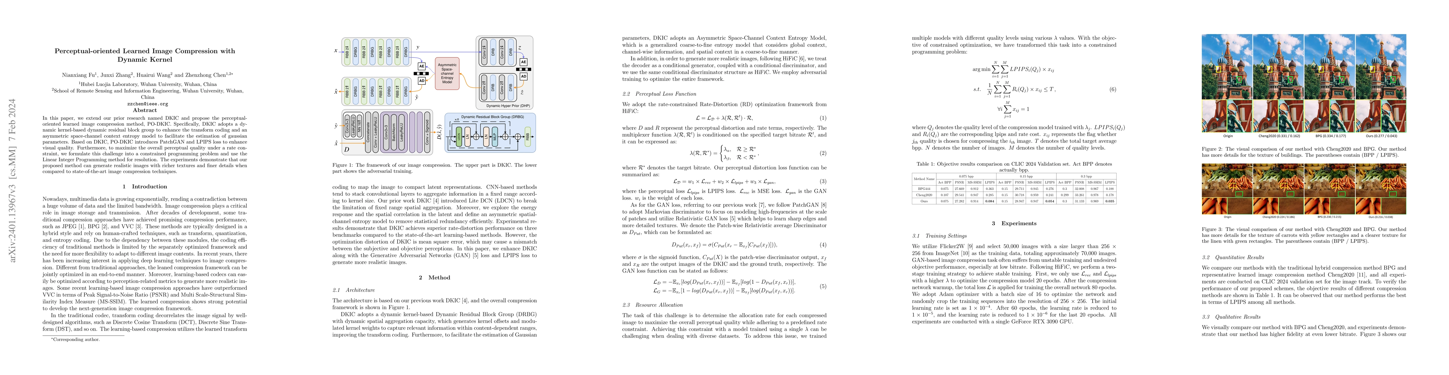 Thumbnail for Perceptual-oriented Learned Image Compression with Dynamic Kernel
