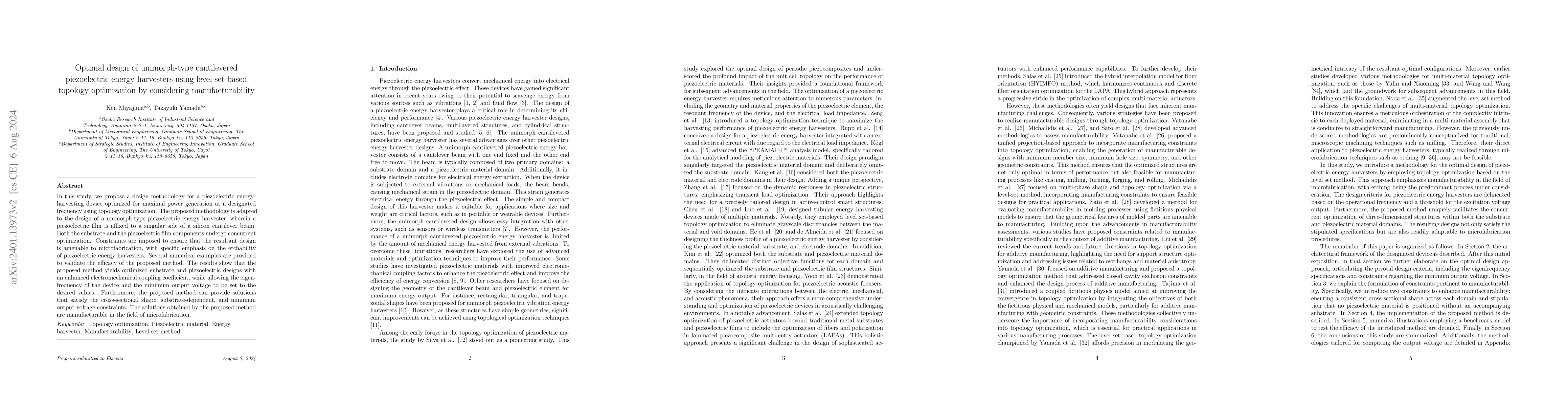 Thumbnail for Optimal design of unimorph-type cantilevered piezoelectric energy
  harvesters using level set-based topology optimization by considering
  manufacturability