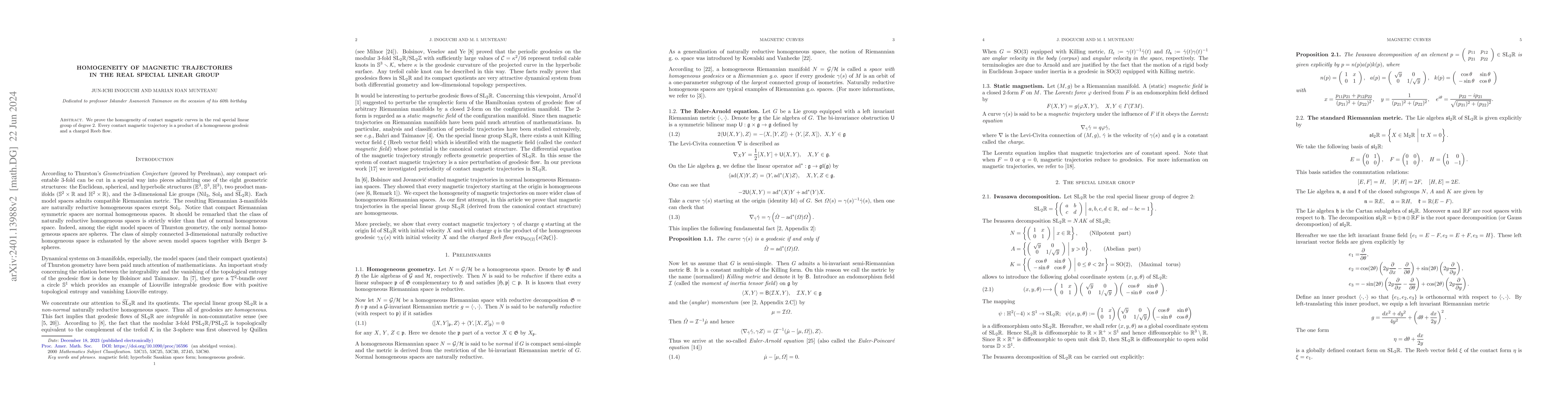 Thumbnail for Homogeneity of magnetic trajectories in the real special linear group