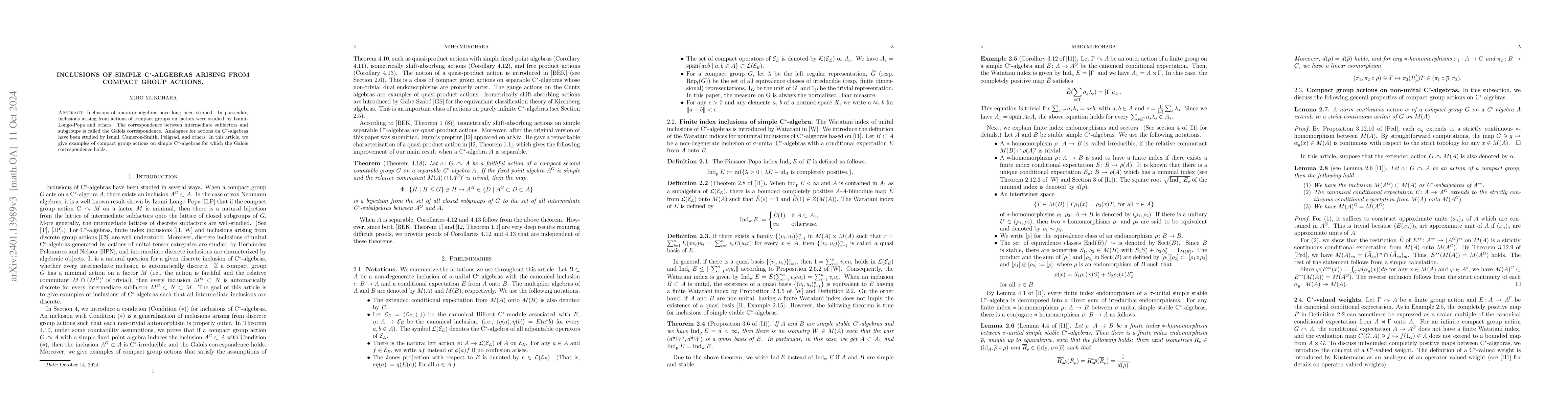 Thumbnail for Inclusions of simple C$^*$-algebras arising from compact group actions