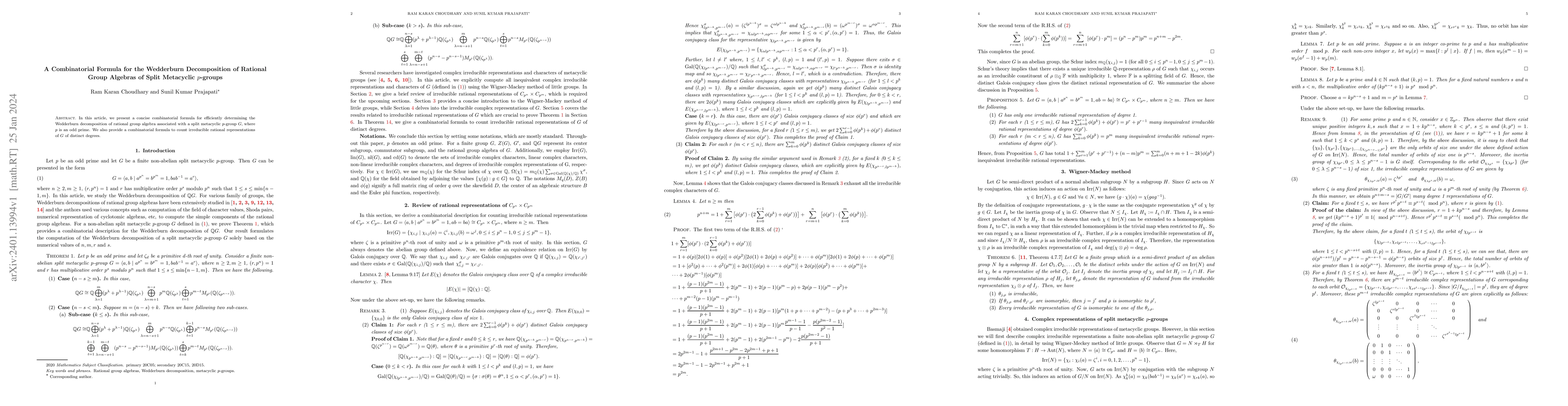 Thumbnail for A Combinatorial Formula for the Wedderburn Decomposition of Rational
  Group Algebras of Split Metacyclic $p$-groups