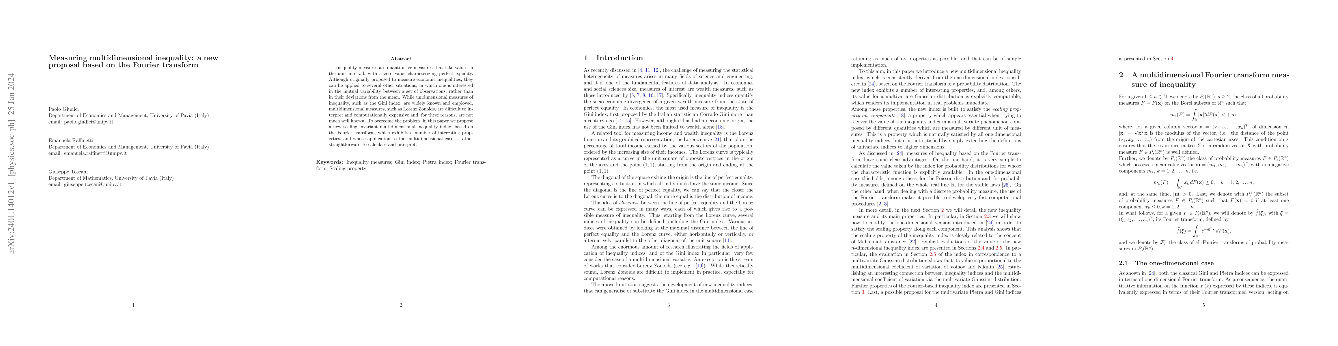 Thumbnail for Measuring multidimensional inequality: a new proposal based on the
  Fourier transform