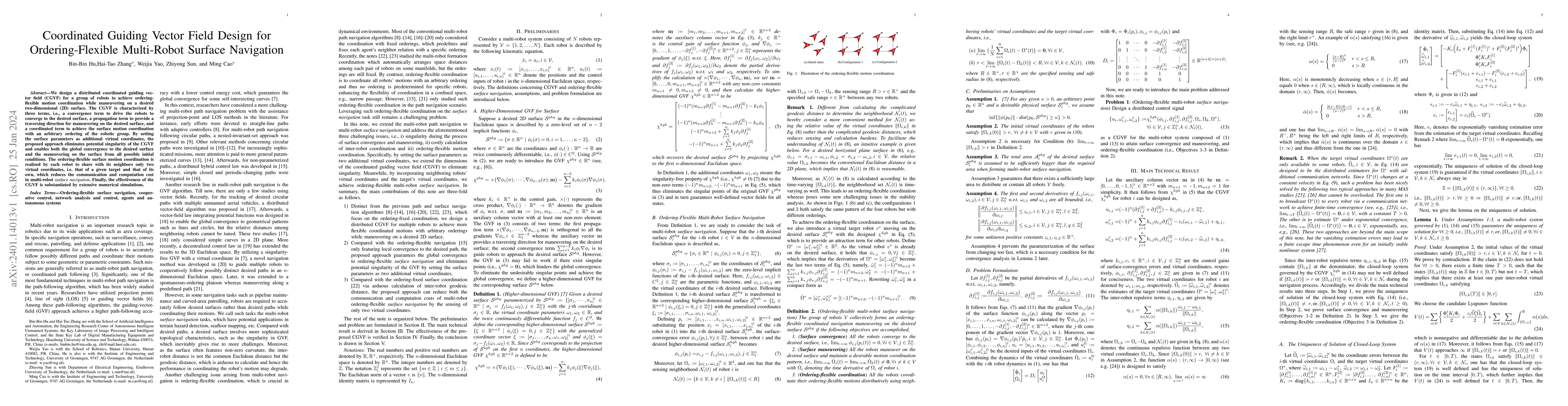 Thumbnail for Coordinated Guiding Vector Field Design for Ordering-Flexible
  Multi-Robot Surface Navigation
