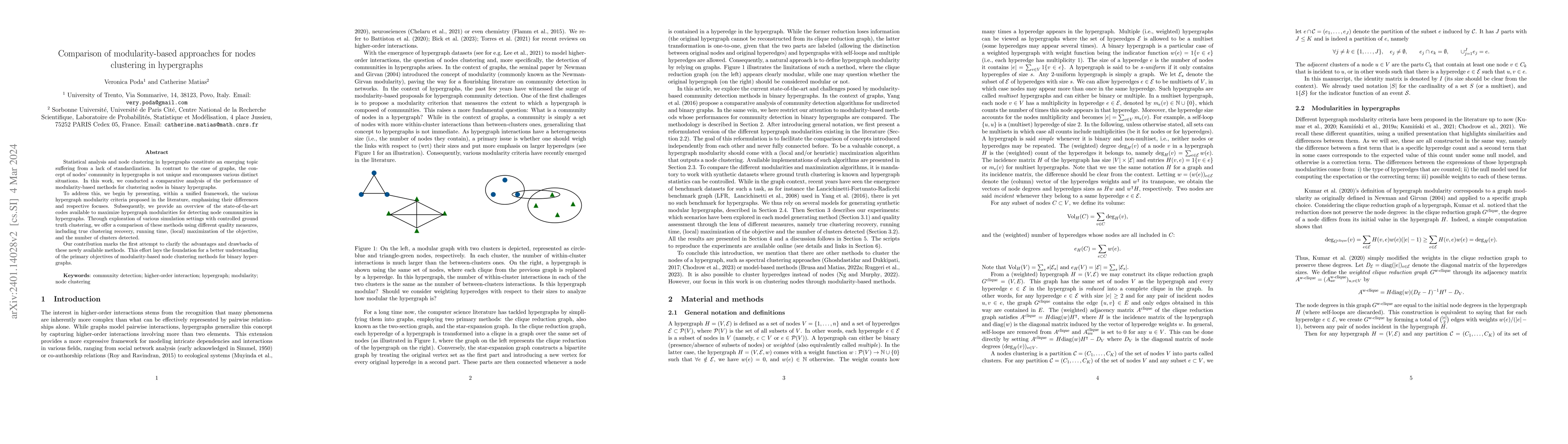 Thumbnail for Comparison of modularity-based approaches for nodes clustering in
  hypergraphs
