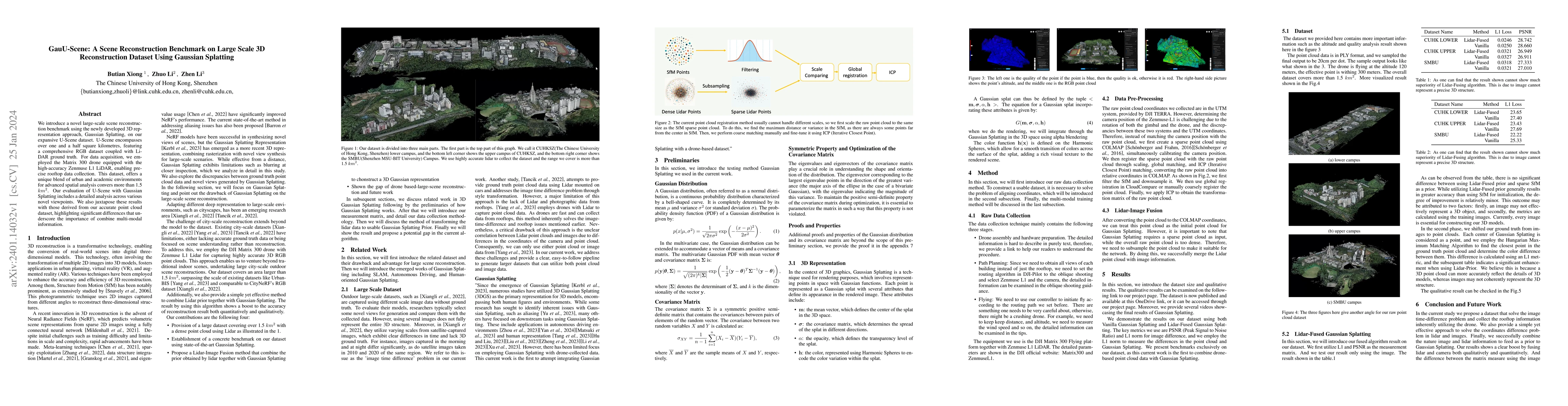 Thumbnail for GauU-Scene: A Scene Reconstruction Benchmark on Large Scale 3D
  Reconstruction Dataset Using Gaussian Splatting