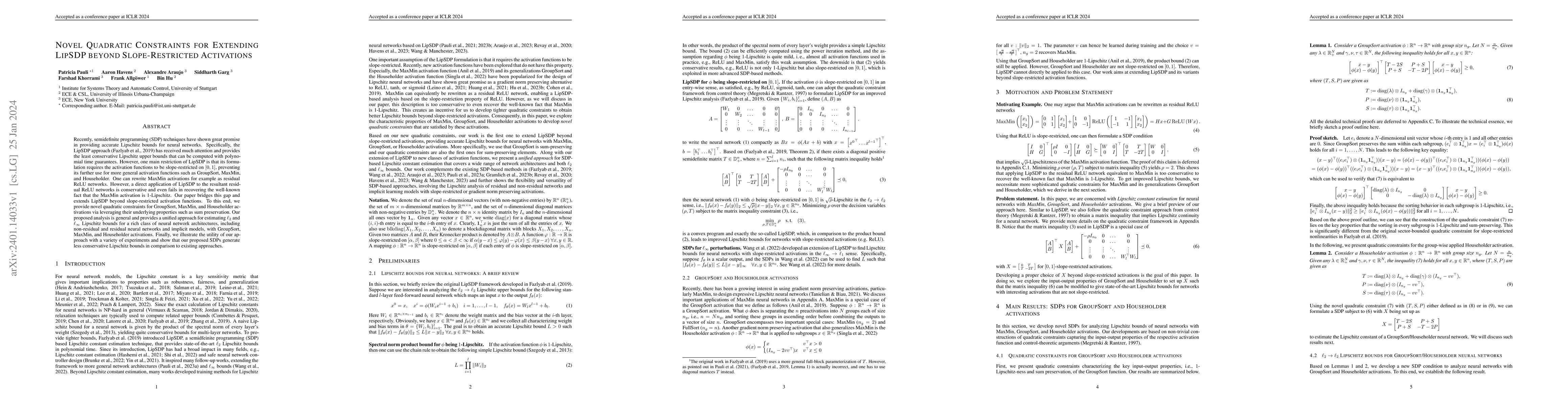 Thumbnail for Novel Quadratic Constraints for Extending LipSDP beyond Slope-Restricted
  Activations