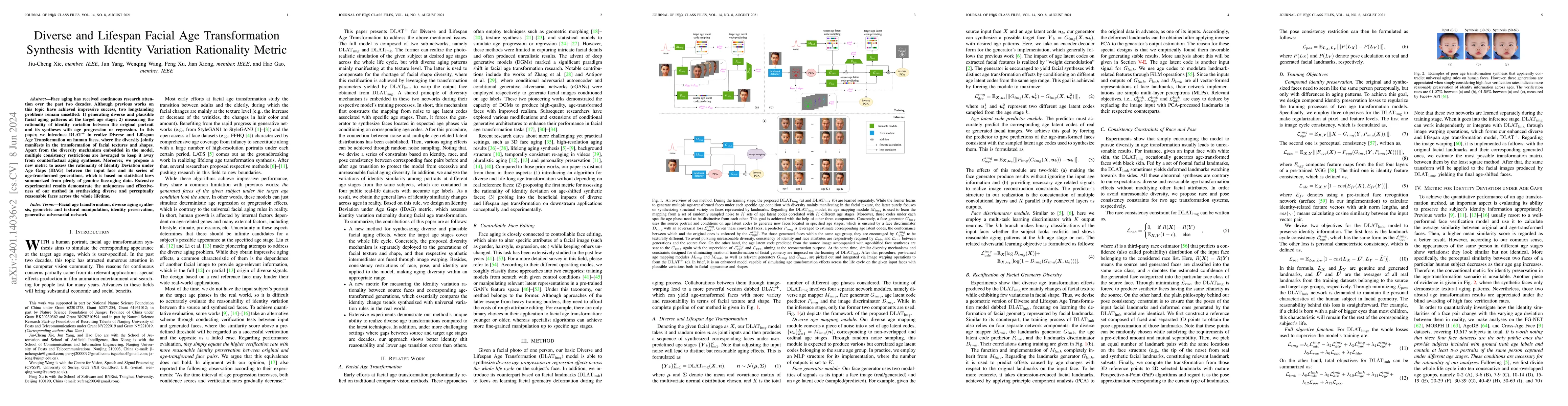 Thumbnail for Diverse and Lifespan Facial Age Transformation Synthesis with Identity
  Variation Rationality Metric