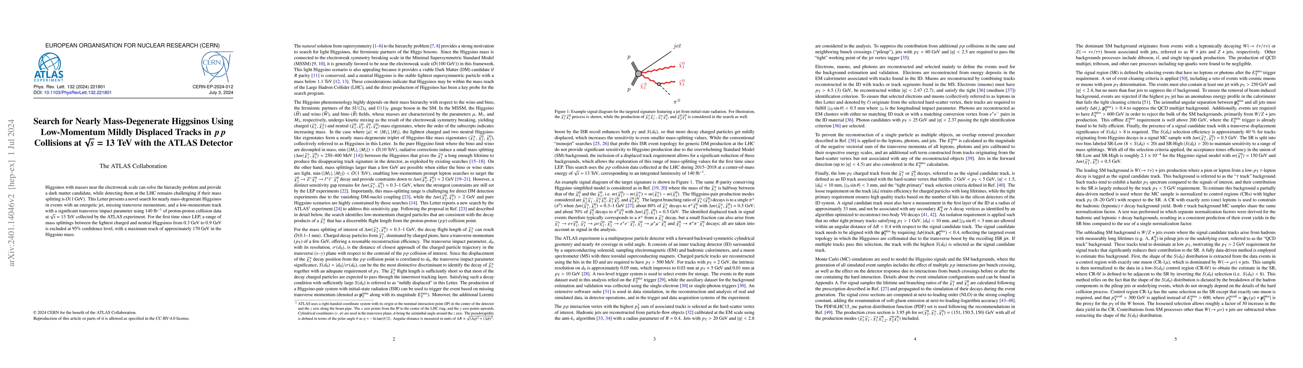 Thumbnail for Search for Nearly Mass-Degenerate Higgsinos Using Low-Momentum Mildly
  Displaced Tracks in $pp$ Collisions at $\sqrt{s}$ = 13 TeV with the ATLAS
  Detector