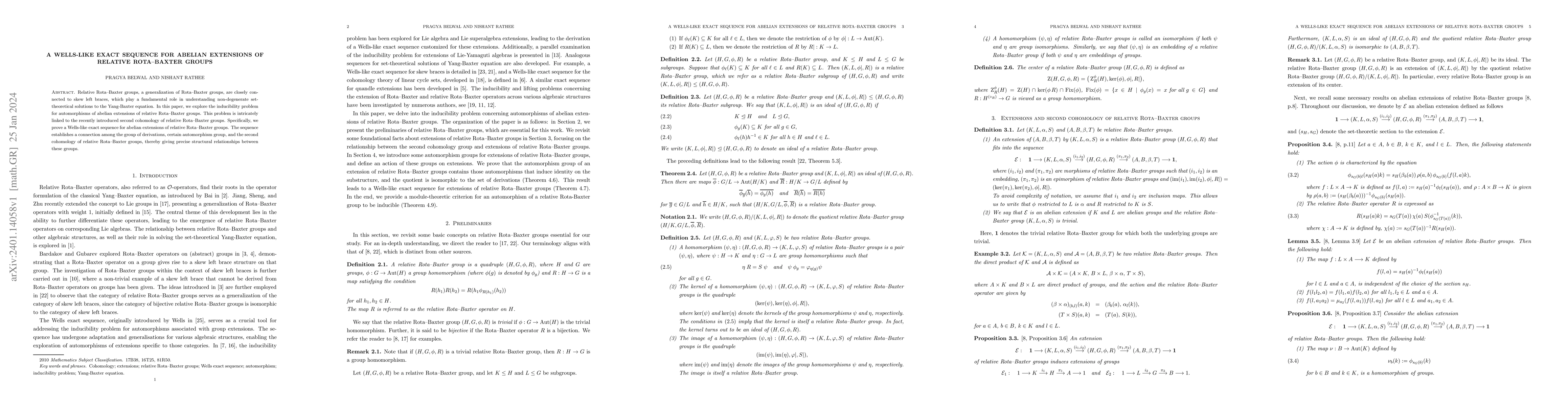 Thumbnail for A Wells-like exact sequence for abelian extensions of relative
  Rota--Baxter groups