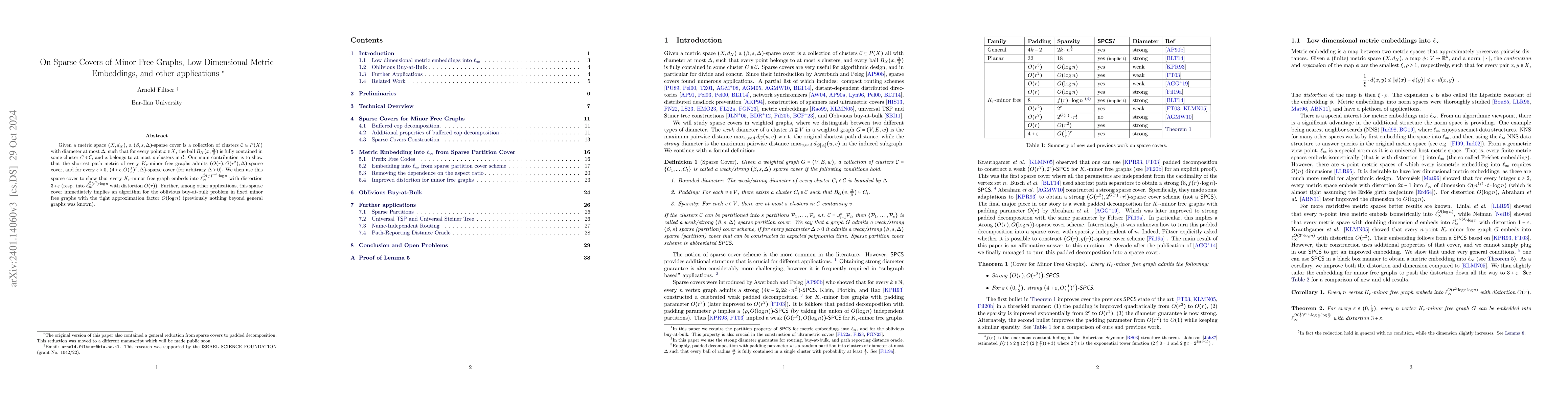Thumbnail for On Sparse Covers of Minor Free Graphs, Low Dimensional Metric
  Embeddings, and other applications