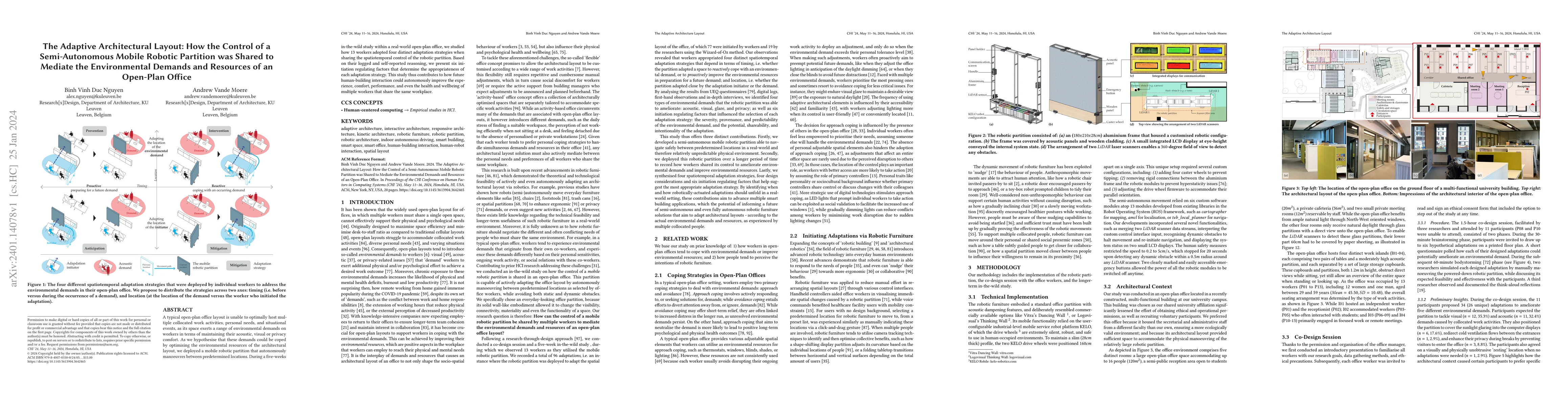 Thumbnail for The Adaptive Architectural Layout: How the Control of a Semi-Autonomous
  Mobile Robotic Partition was Shared to Mediate the Environmental Demands and
  Resources of an Open-Plan Office