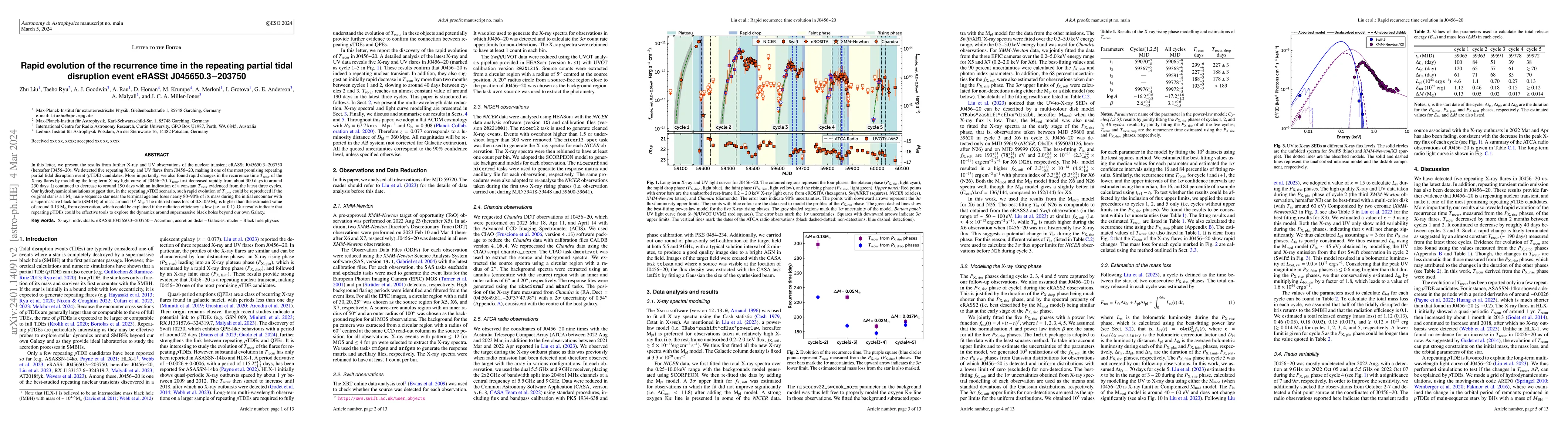 Thumbnail for Rapid evolution of the recurrence time in the repeating partial tidal
  disruption event eRASSt J045650.3-203750