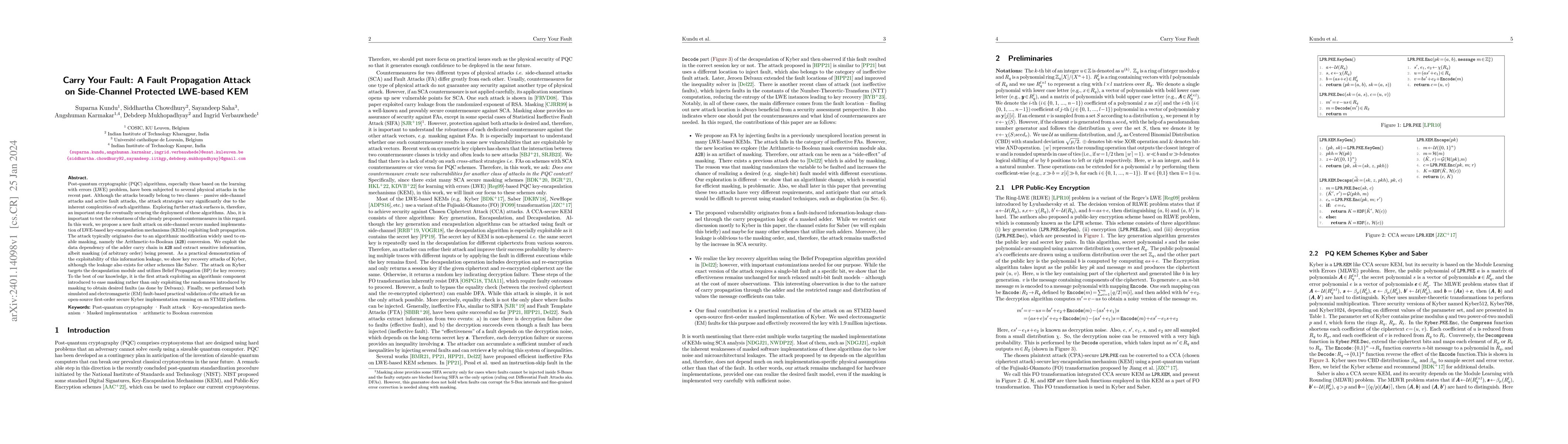 Thumbnail for Carry Your Fault: A Fault Propagation Attack on Side-Channel Protected
  LWE-based KEM