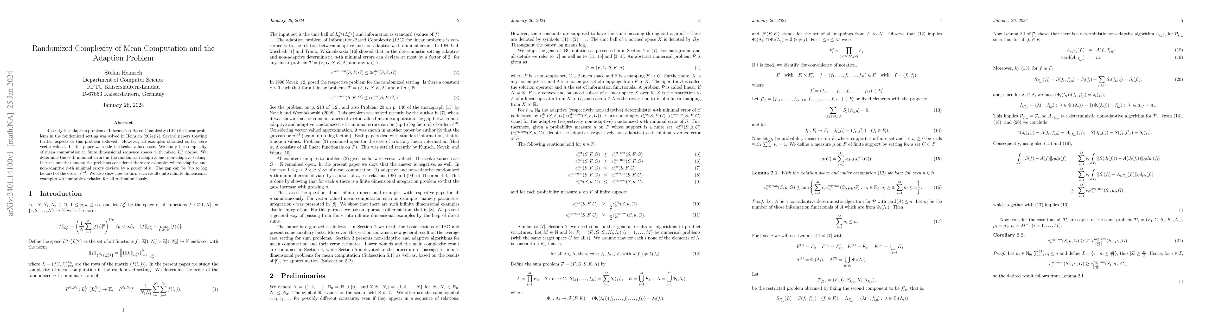 Thumbnail for Randomized Complexity of Mean Computation and the Adaption Problem
