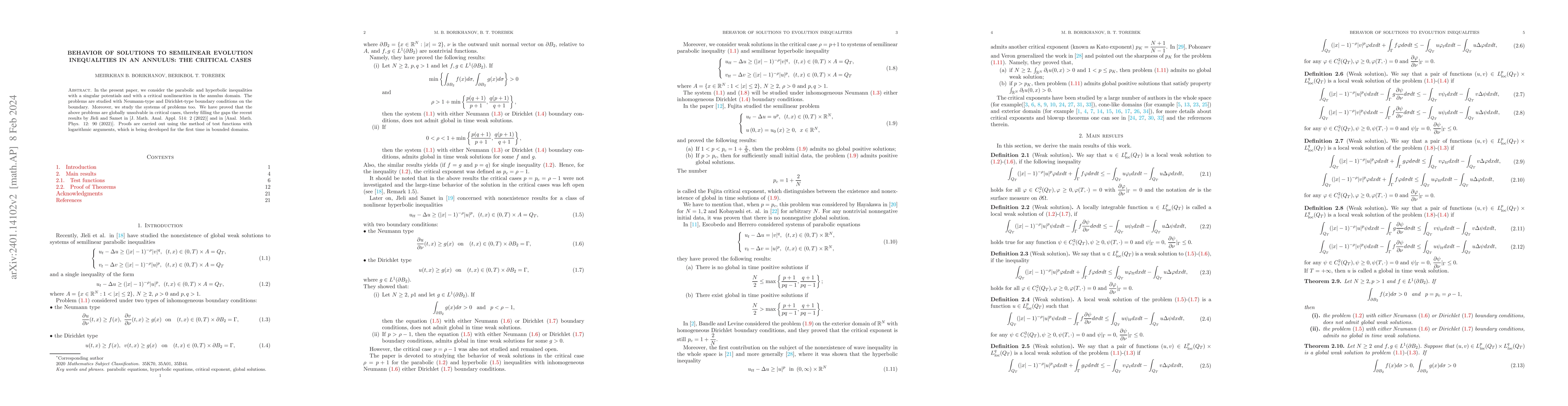 Thumbnail for Behavior of solutions to semilinear evolution inequalities in an
  annulus: the critical cases