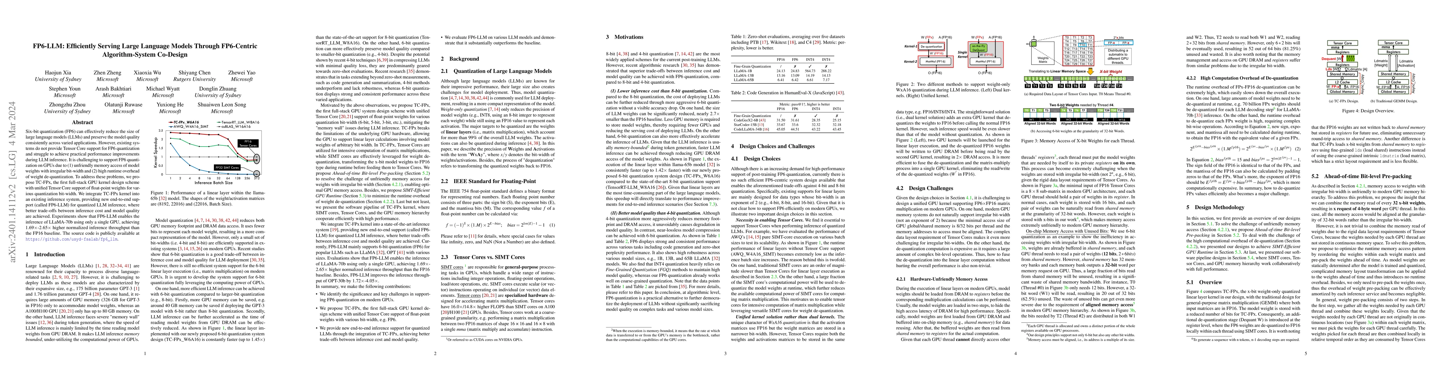 Thumbnail for FP6-LLM: Efficiently Serving Large Language Models Through FP6-Centric
  Algorithm-System Co-Design