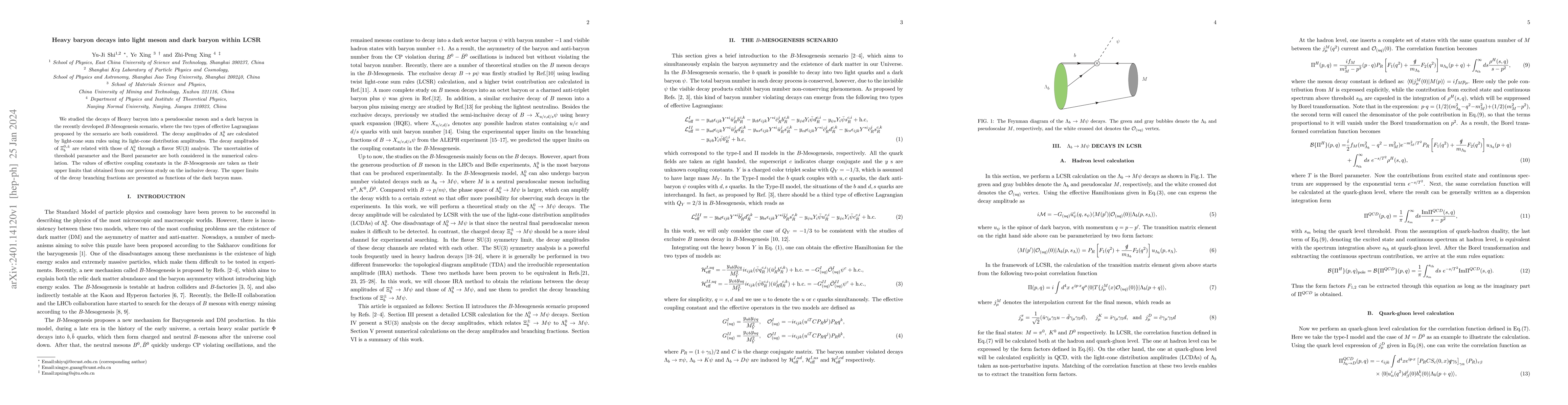 Thumbnail for Heavy baryon decays into light meson and dark baryon within LCSR