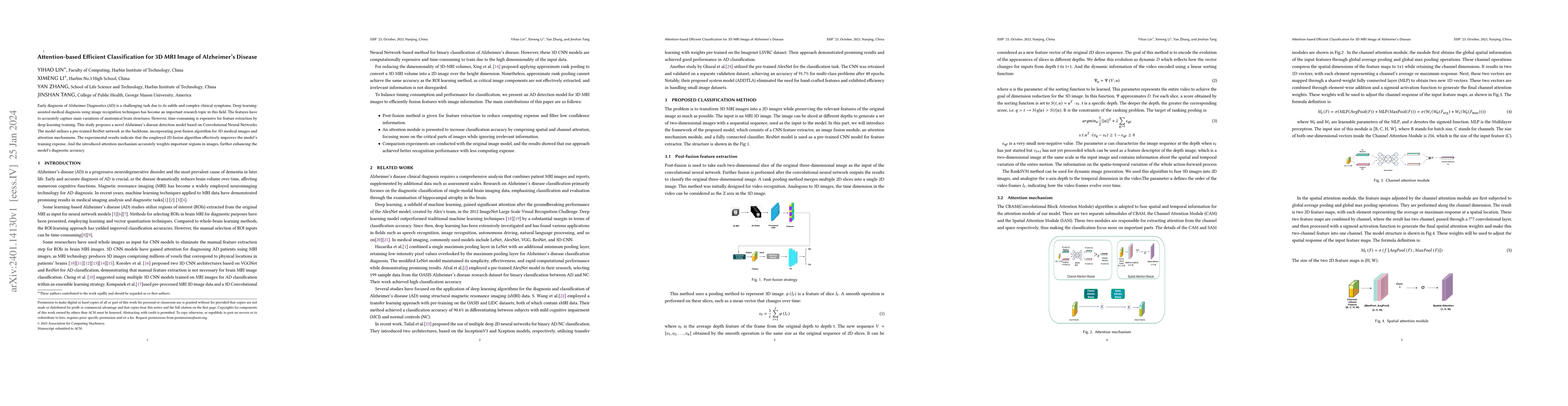 Thumbnail for Attention-based Efficient Classification for 3D MRI Image of Alzheimer's
  Disease