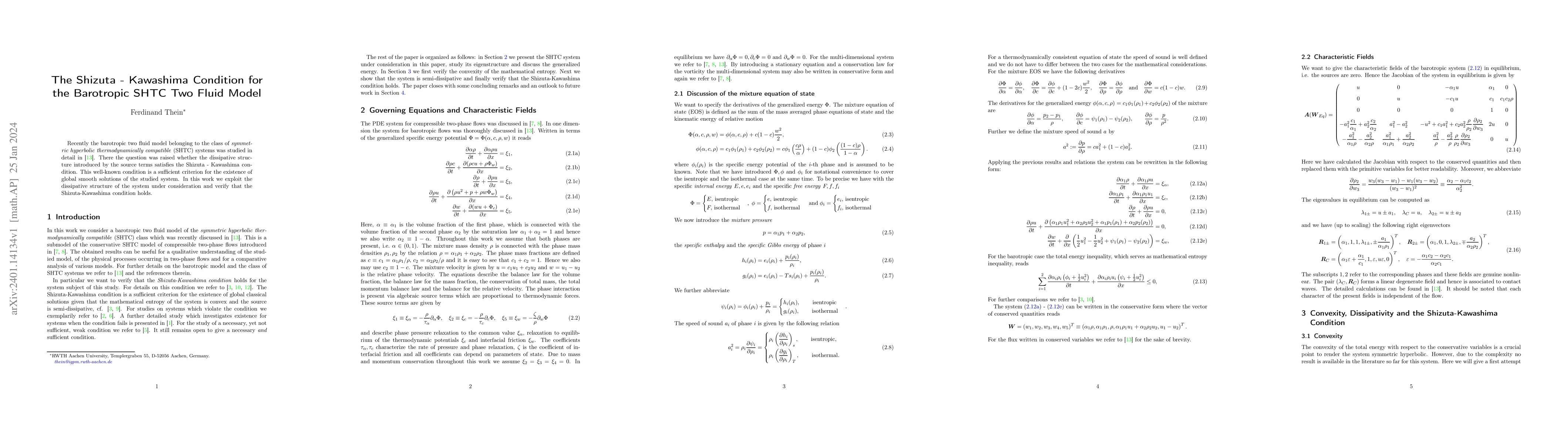 Thumbnail for The Shizuta-Kawashima Condition for the Barotropic SHTC Two Fluid Model