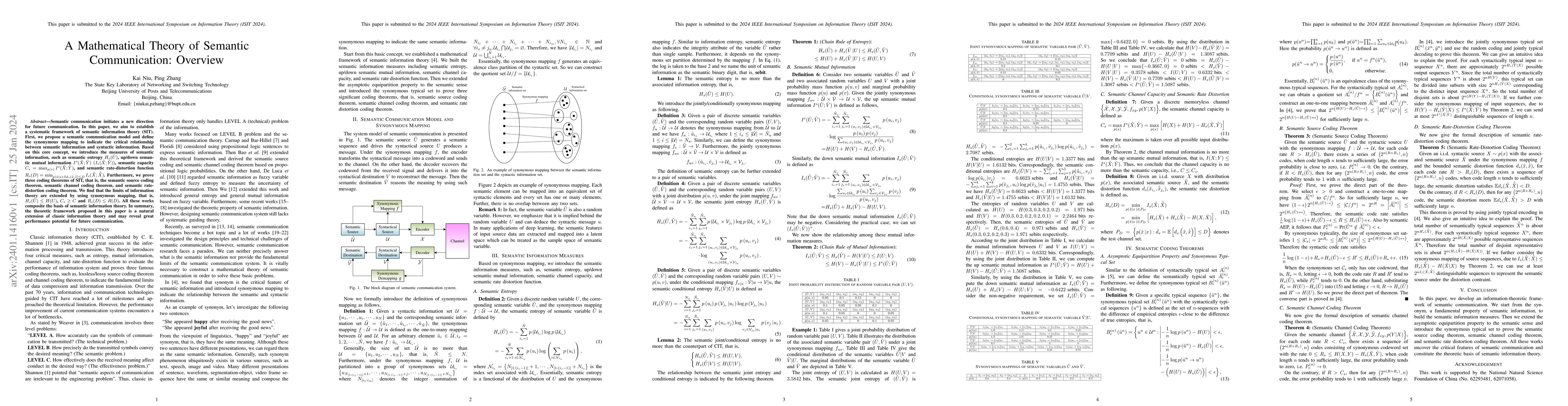 Thumbnail for A Mathematical Theory of Semantic Communication: Overview