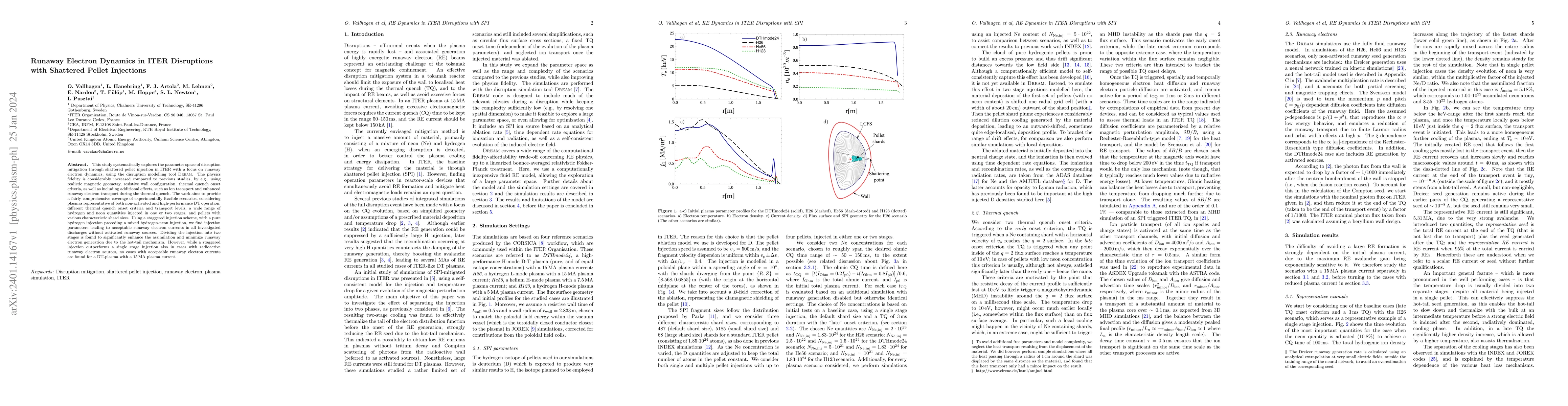 Thumbnail for Runaway Electron Dynamics in ITER Disruptions with Shattered Pellet
  Injections