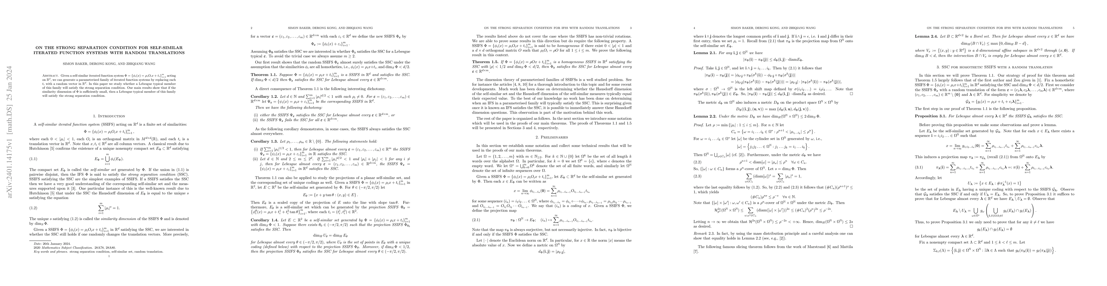 Thumbnail for On the strong separation condition for self-similar iterated function
  systems with random translations
