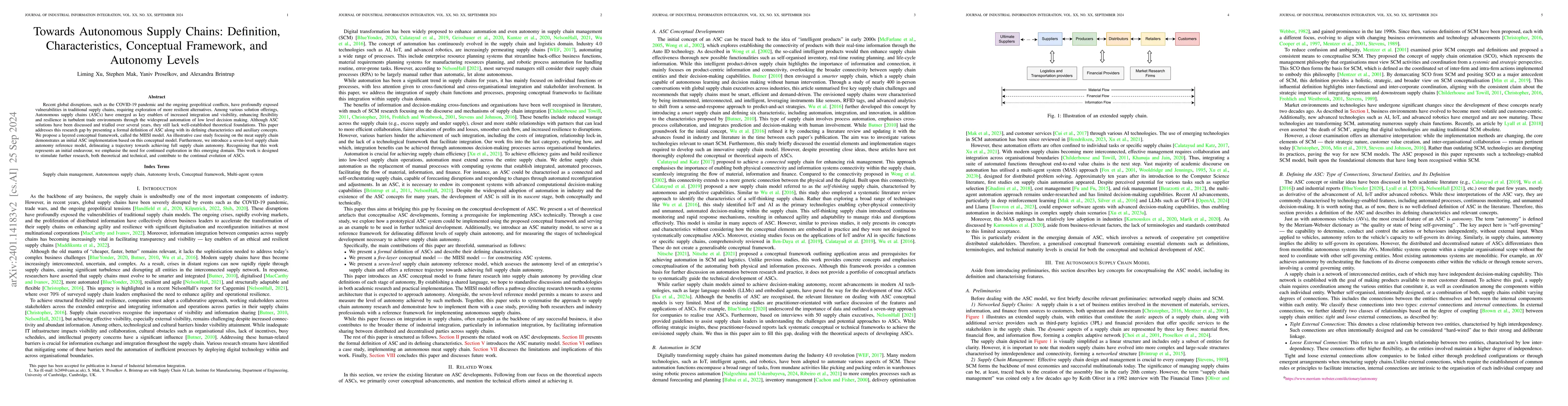 Thumbnail for Towards Autonomous Supply Chains: Definition, Characteristics,
  Conceptual Framework, and Autonomy Levels